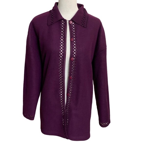 Cherokee Purple Cardigan Perforated Button Up Knit Sweater Size XL Soft Cozy Top - Picture 4 of 16